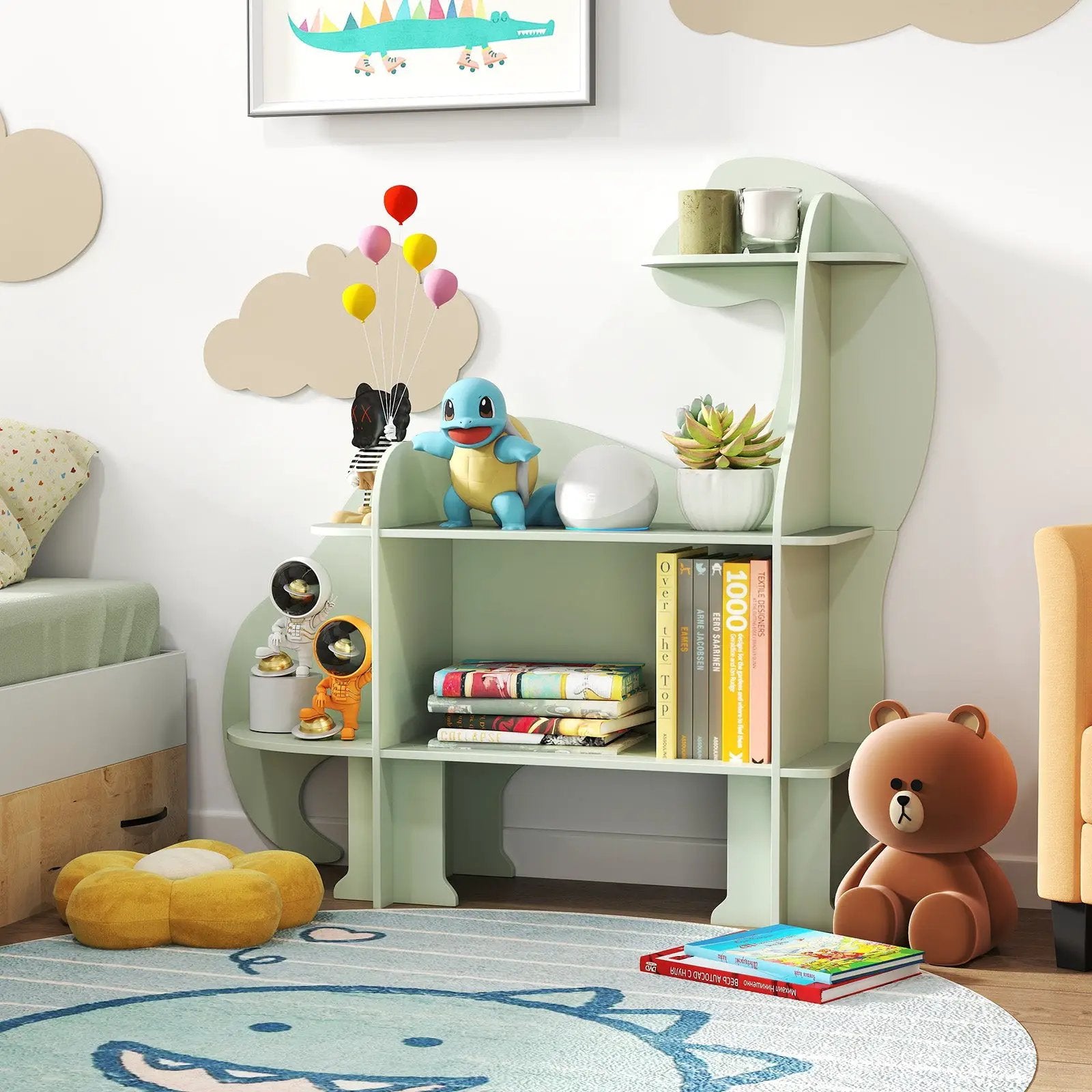 3-Tier Dinosaur Kids Bookshelf for Children-Green by DirectDeals