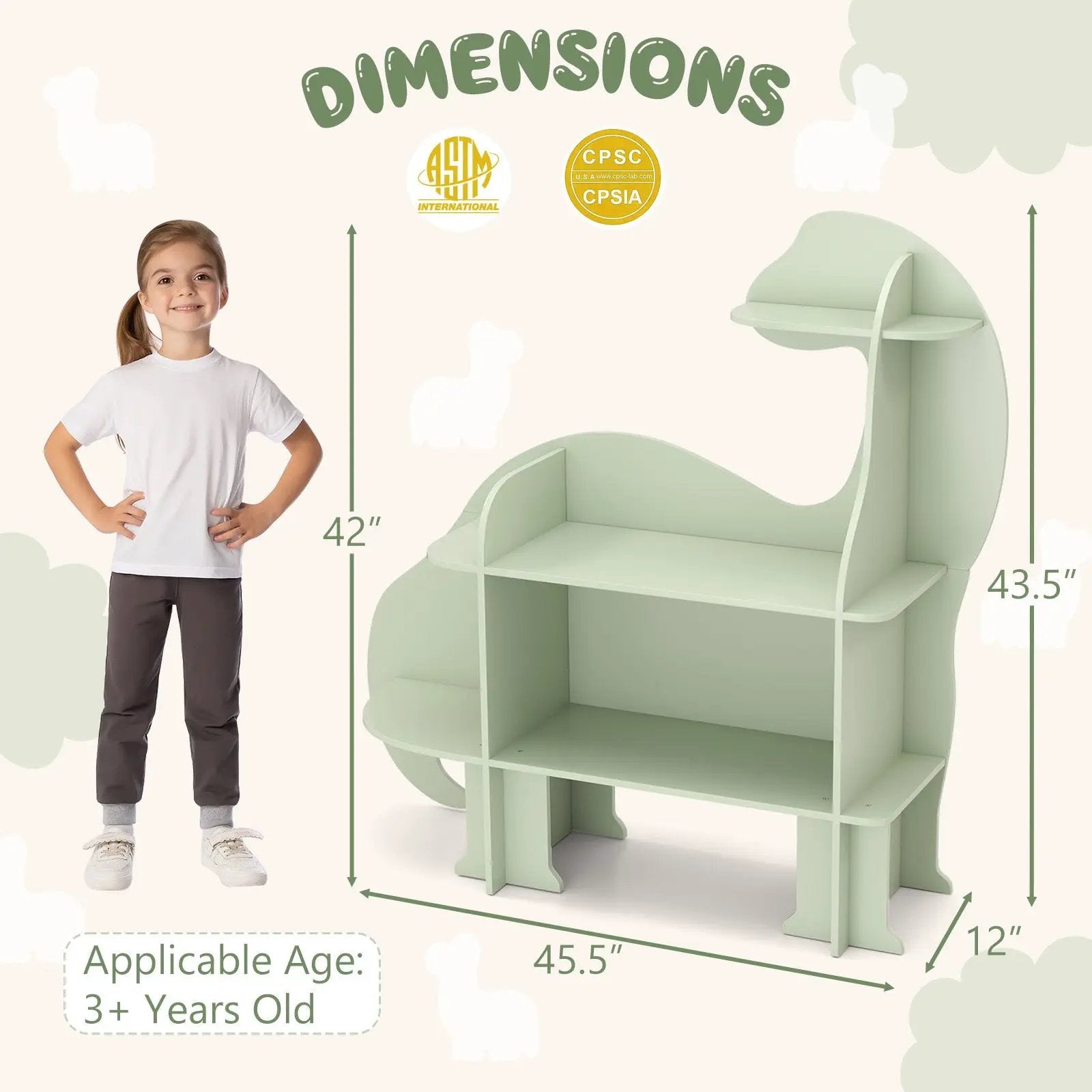 3-Tier Dinosaur Kids Bookshelf for Children-Green by DirectDeals