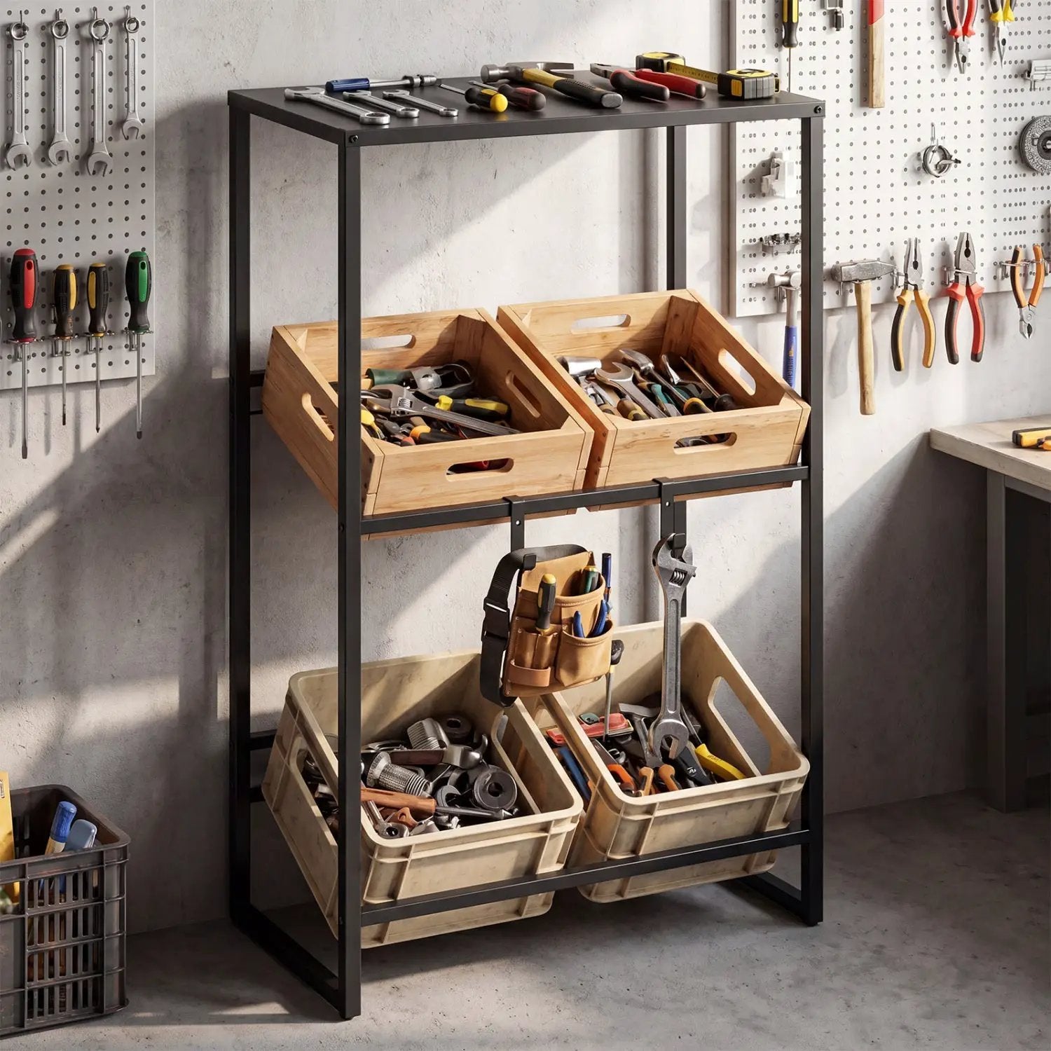 3-Tier Drink Crate Rack with Shelf for Beer and Water for Kitchen and Garage by DirectDeals