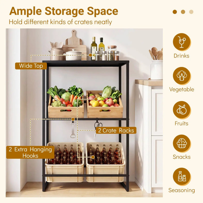 3-Tier Drink Crate Rack with Shelf for Beer and Water for Kitchen and Garage by DirectDeals