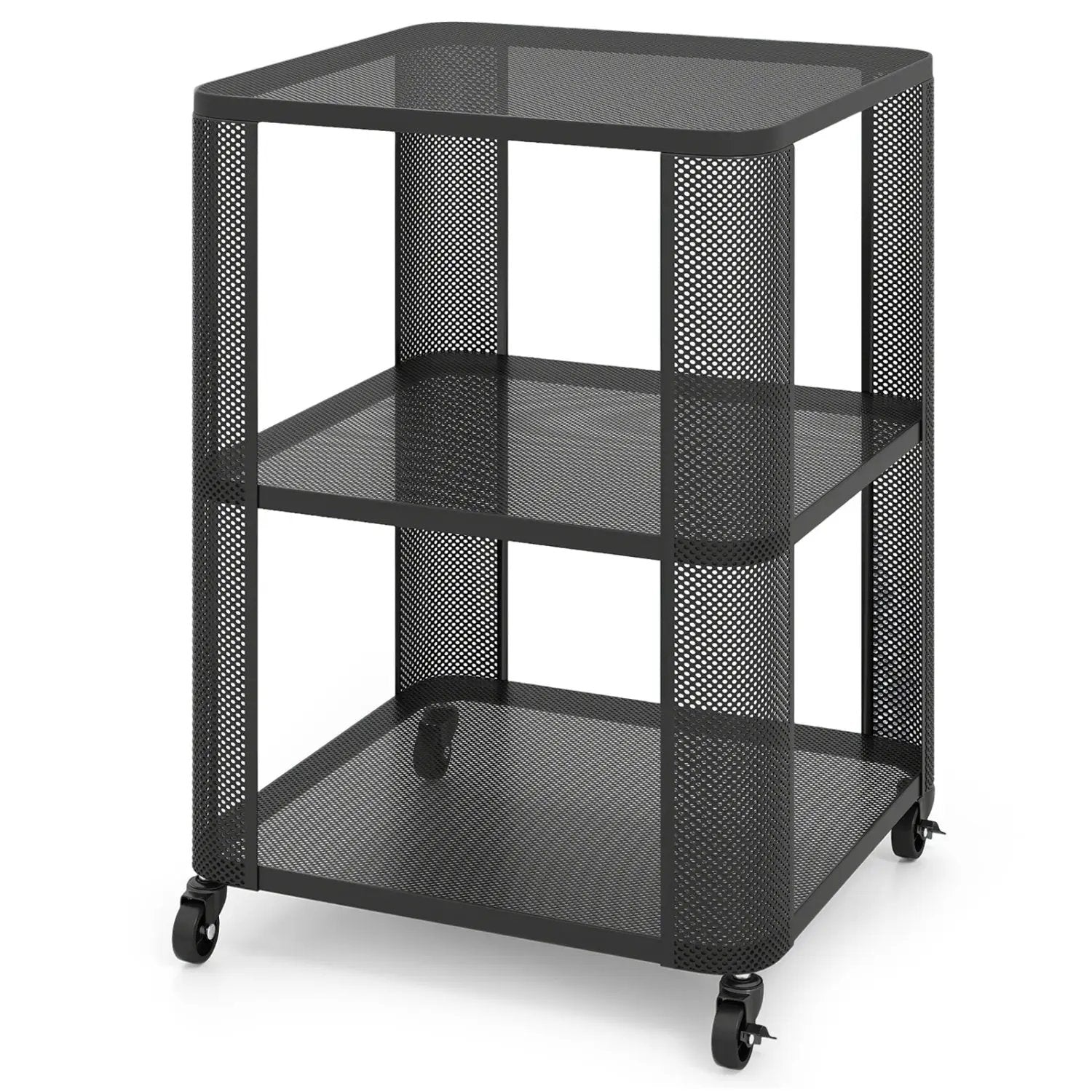 3-Tier End Table with Wheels Rolling Side Table with Open Storage Shelves by DirectDeals