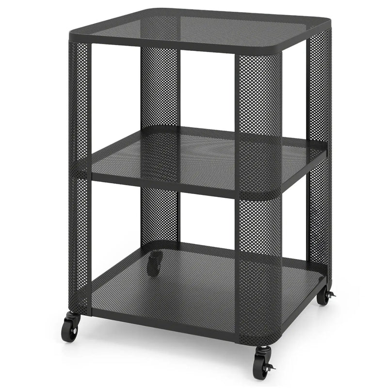 3-Tier End Table with Wheels Rolling Side Table with Open Storage Shelves by DirectDeals