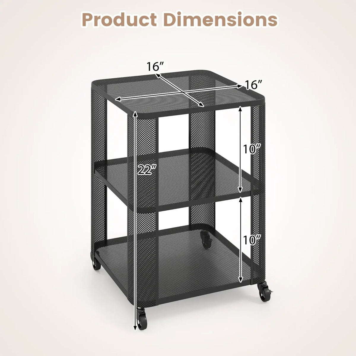 3-Tier End Table with Wheels Rolling Side Table with Open Storage Shelves, photo 12 of 16