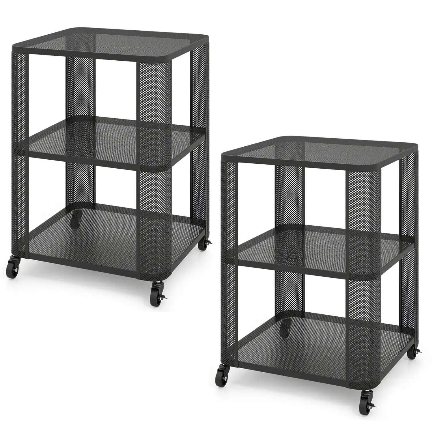 3-Tier End Table with Wheels Rolling Side Table with Open Storage Shelves by DirectDeals
