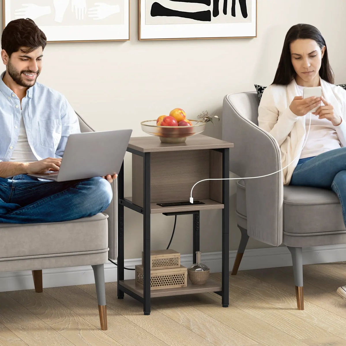 3-Tier End Table with USB Ports & Power Outlets, photo 2 of 9