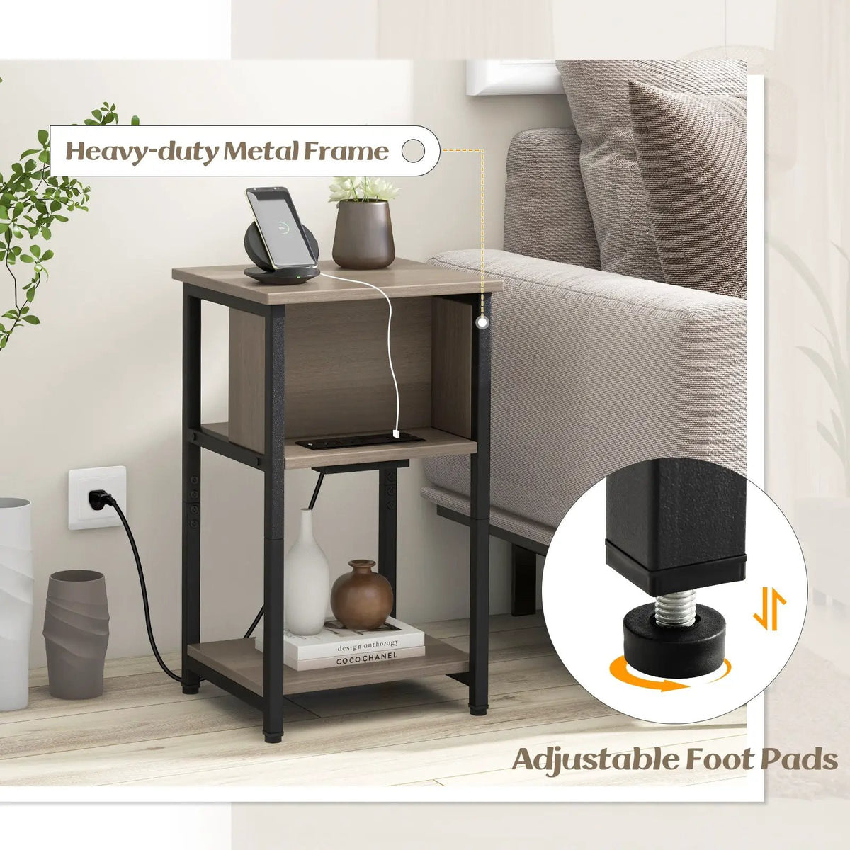 3-Tier End Table with USB Ports & Power Outlets, photo 8 of 9