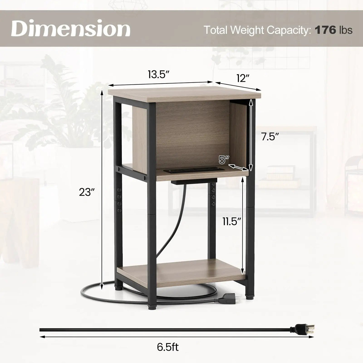 3-Tier End Table with USB Ports & Power Outlets, photo 5 of 9