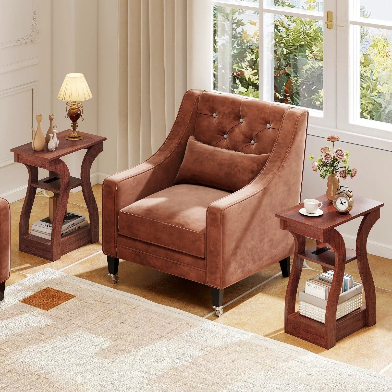 3-Tier End Tables with Charging Station Set of 2 with Open Storage Shelves by DirectDeals