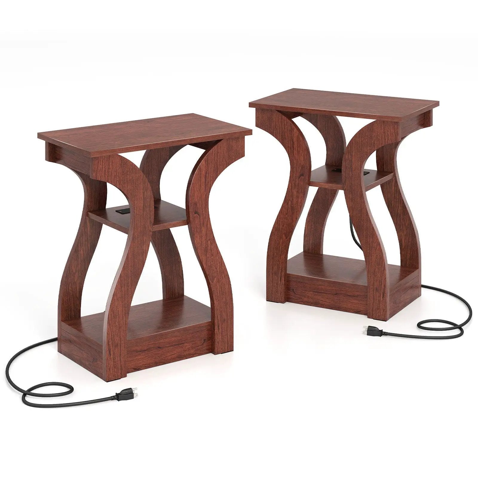 3-Tier End Tables with Charging Station Set of 2 with Open Storage Shelves by DirectDeals