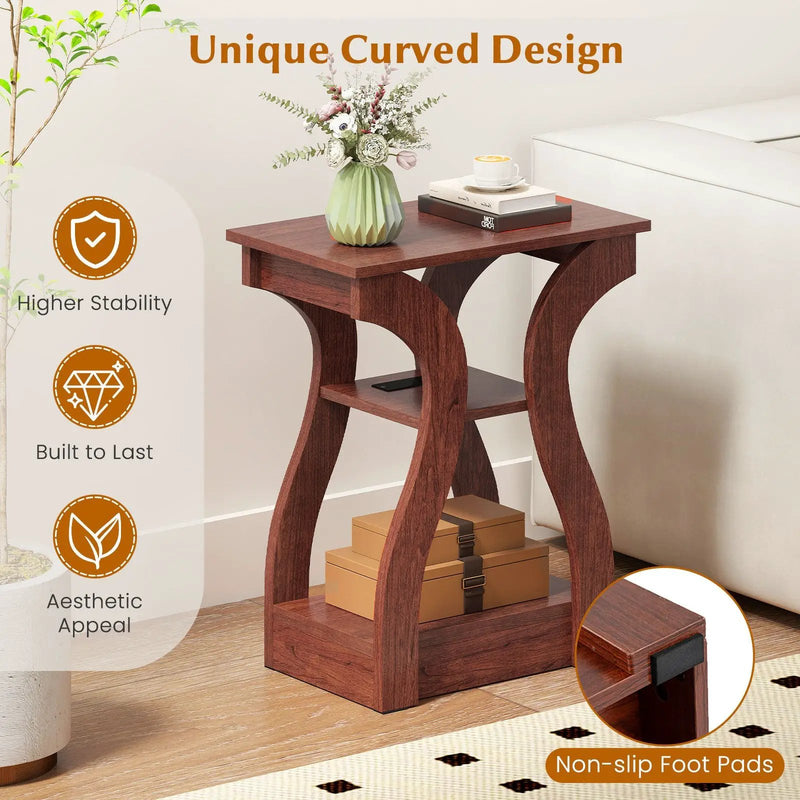 3-Tier End Tables with Charging Station Set of 2 with Open Storage Shelves by DirectDeals