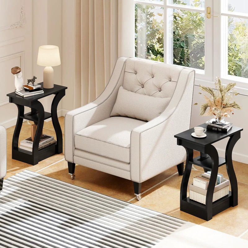 3-Tier End Tables with Charging Station Set of 2 with Open Storage Shelves by DirectDeals