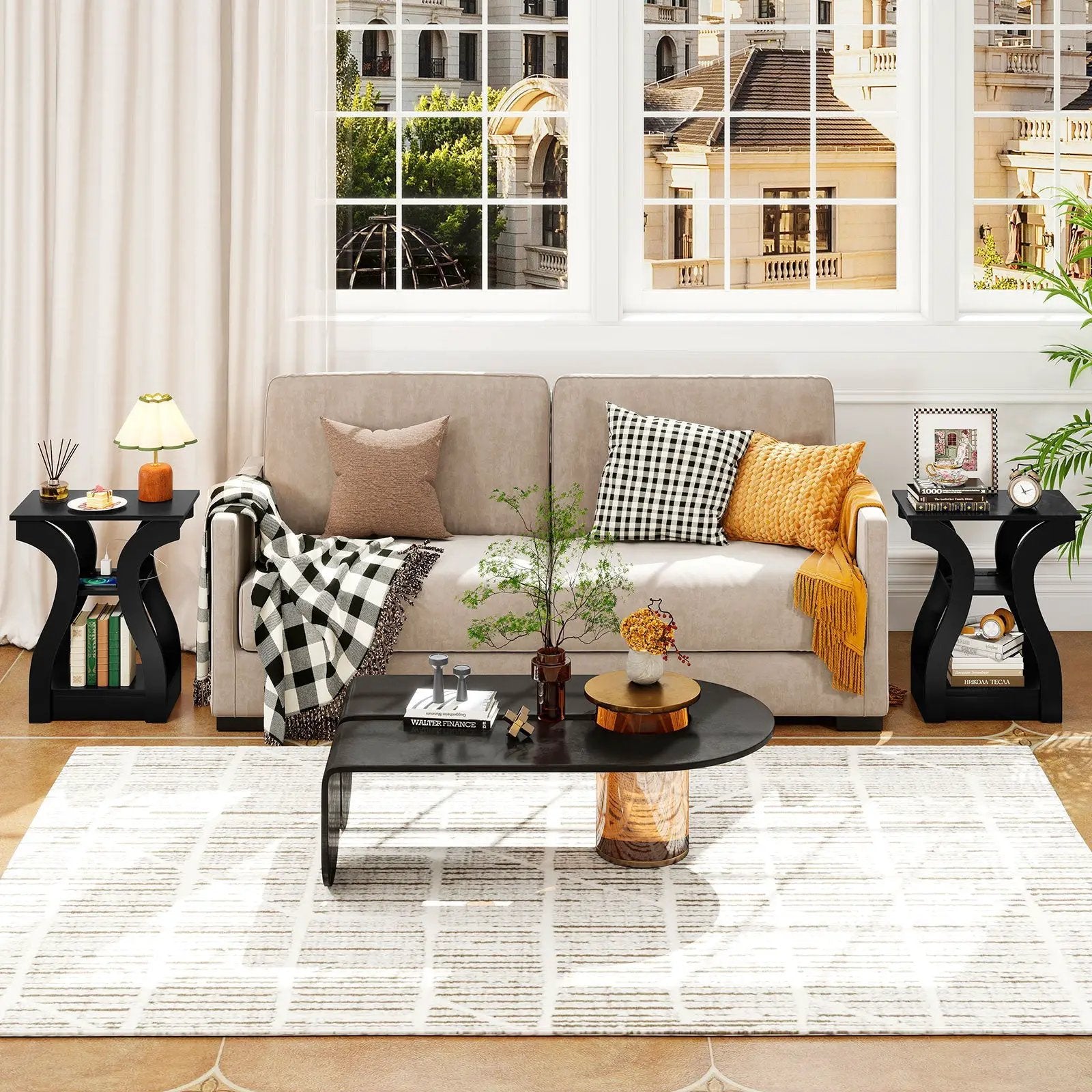 3-Tier End Tables with Charging Station Set of 2 with Open Storage Shelves by DirectDeals