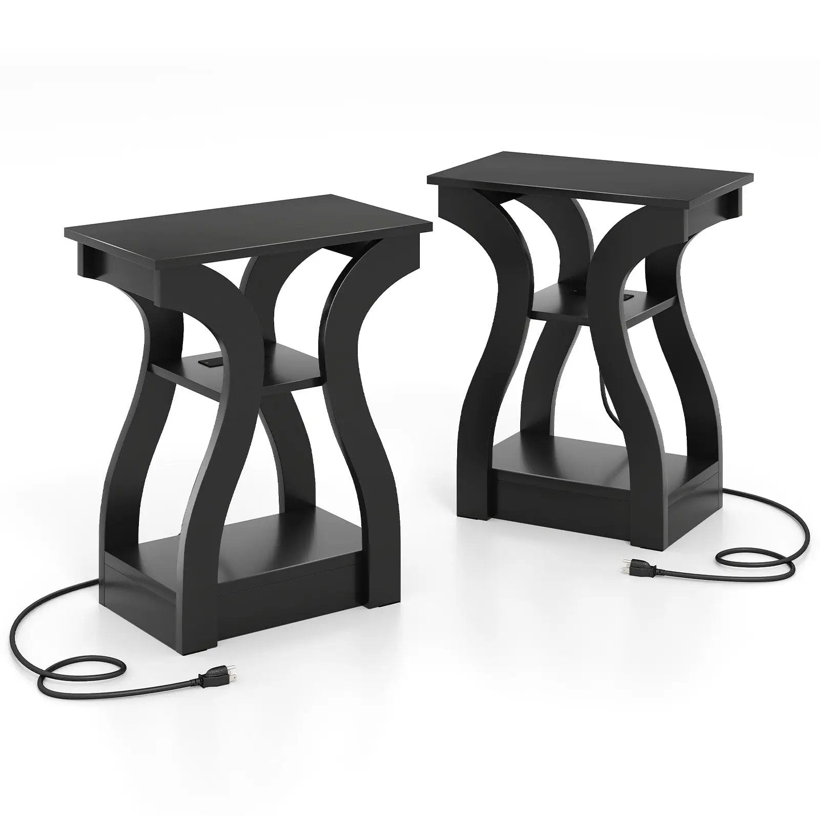 3-Tier End Tables with Charging Station Set of 2 with Open Storage Shelves by DirectDeals