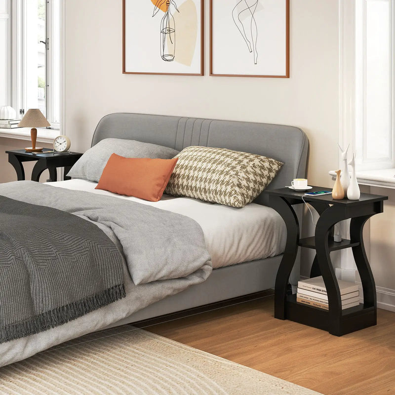 3-Tier End Tables with Charging Station Set of 2 with Open Storage Shelves by DirectDeals