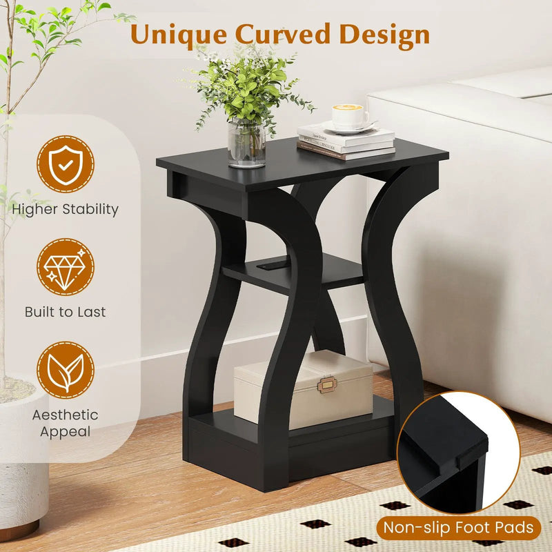 3-Tier End Tables with Charging Station Set of 2 with Open Storage Shelves by DirectDeals