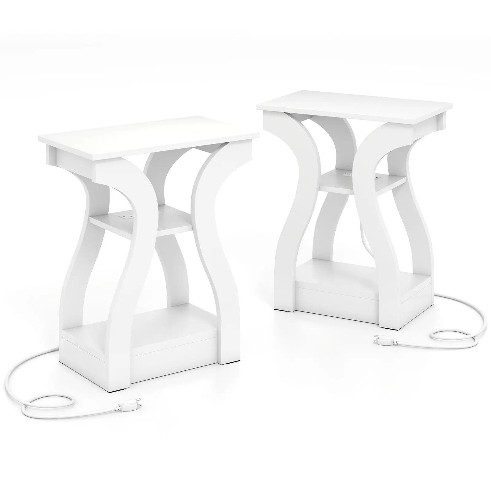 3-Tier End Tables with Charging Station Set of 2 with Open Storage Shelves by DirectDeals