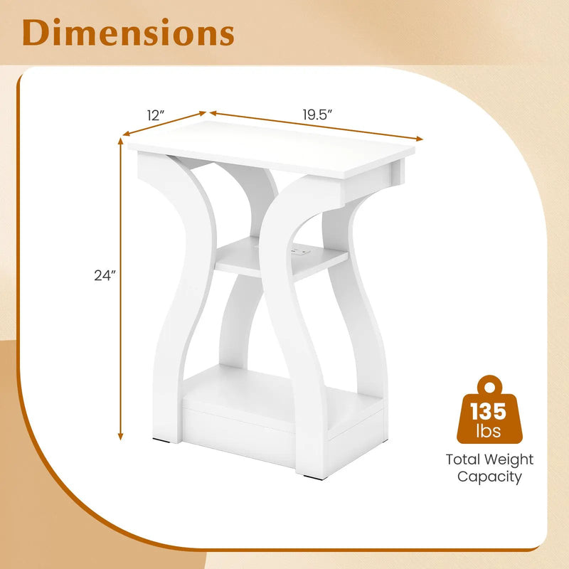 3-Tier End Tables with Charging Station Set of 2 with Open Storage Shelves by DirectDeals