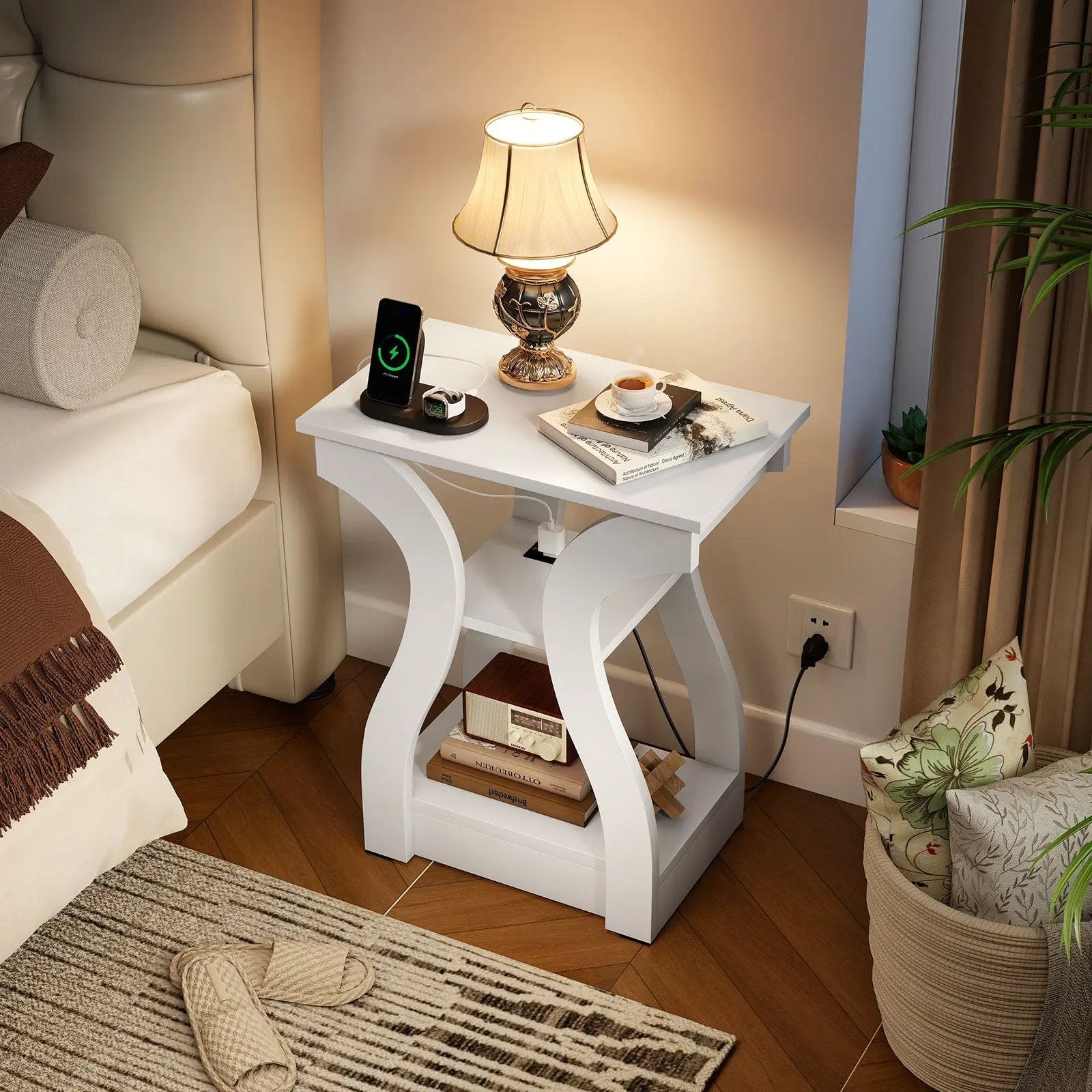3-Tier End Tables with Charging Station Set of 2 with Open Storage Shelves by DirectDeals