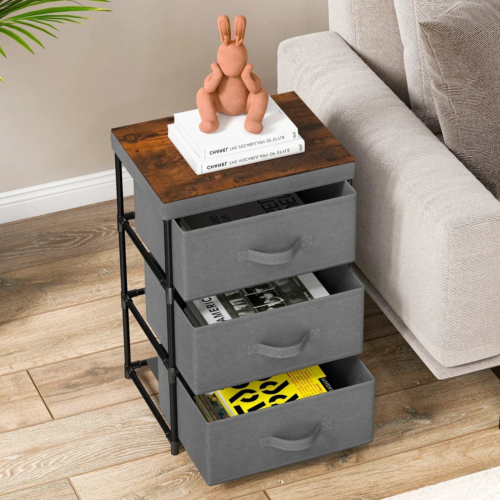 3-Tier Fabric Nightstand with Sturdy Metal Frame by DirectDeals