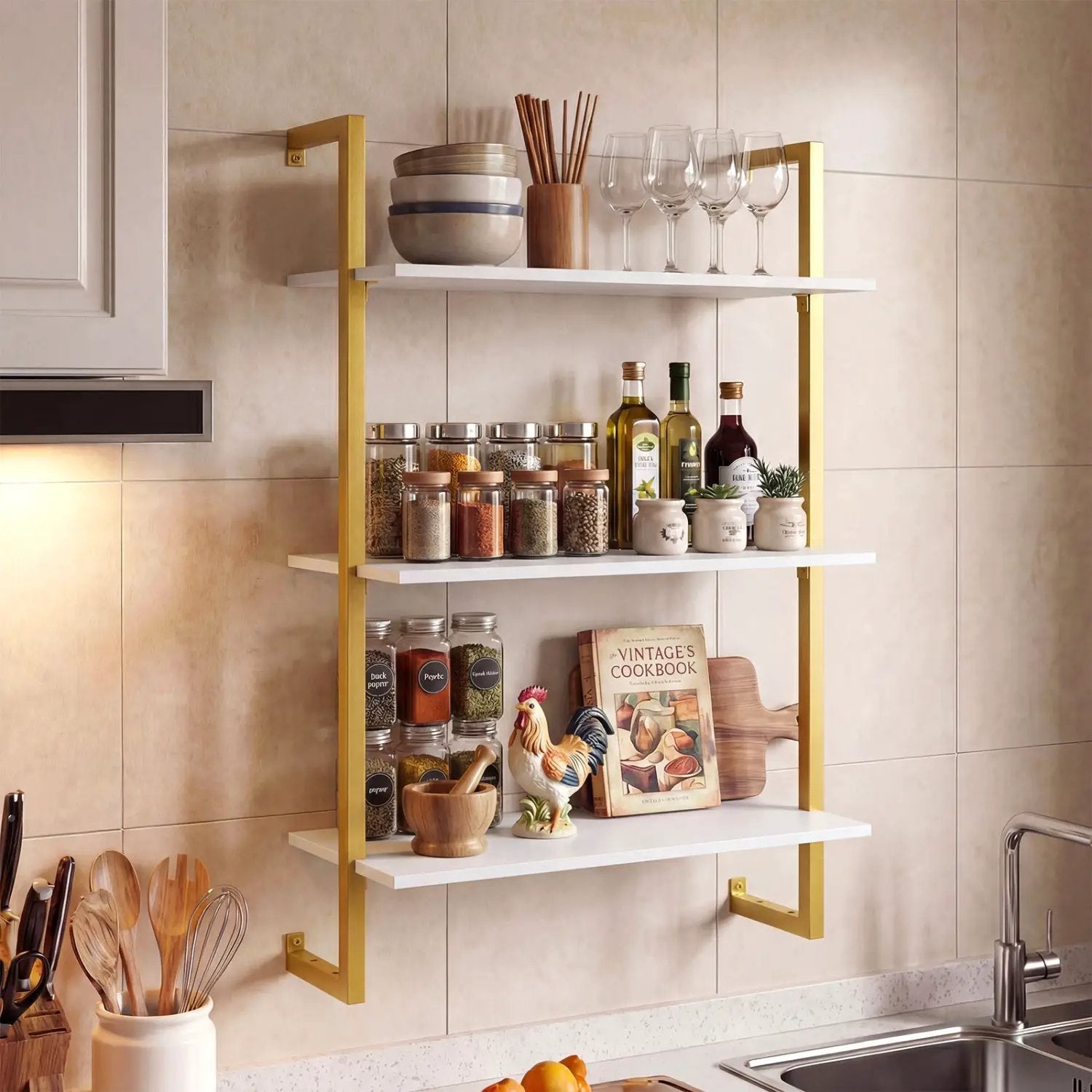 3-Tier Floating Modern Kitchen Shelf for Living Room Home Office and Bathroom by DirectDeals