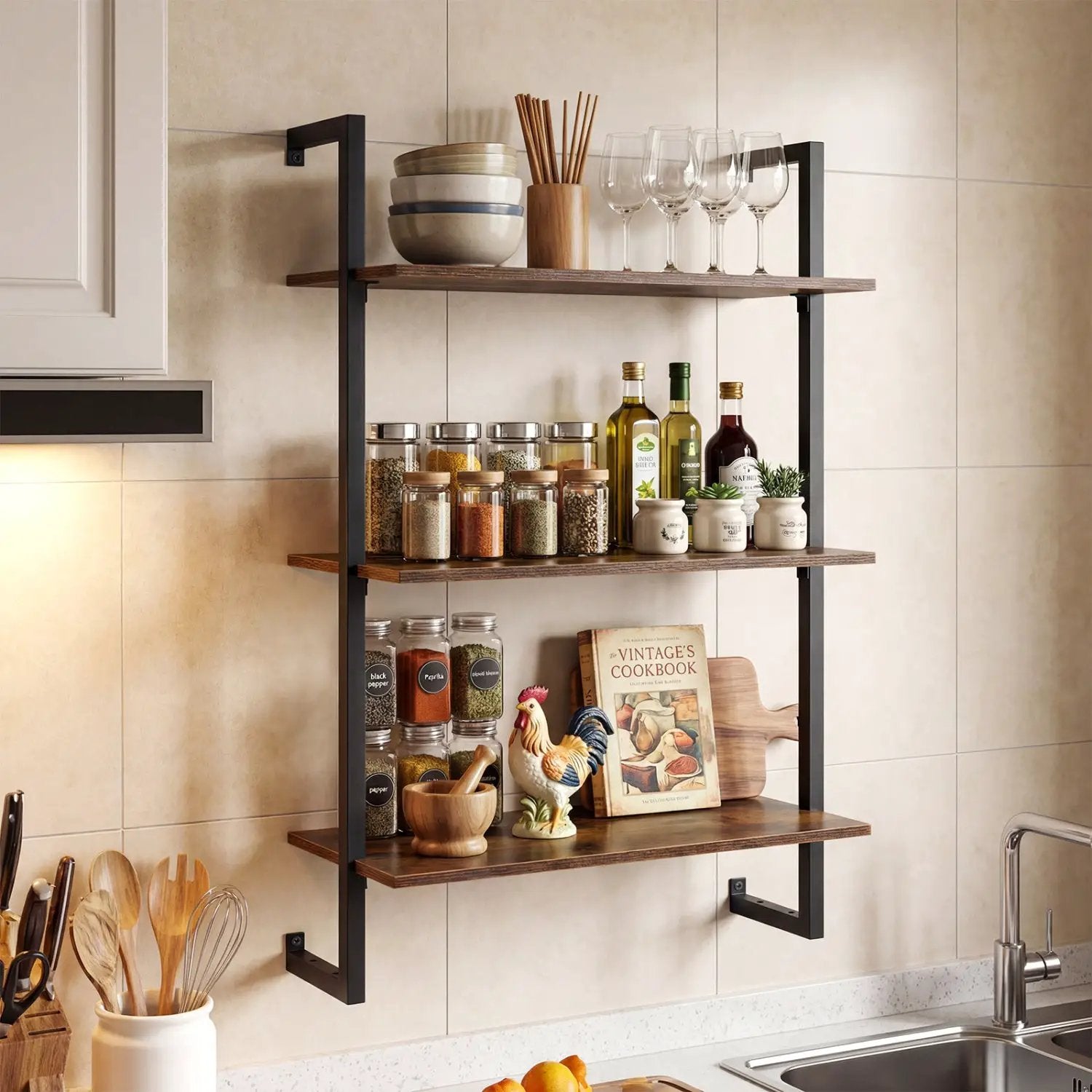 3-Tier Floating Wall Shelf - Rustic Brown by DirectDeals