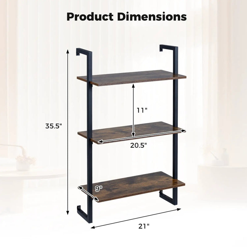 3-Tier Floating Wall Shelf - Rustic Brown by DirectDeals