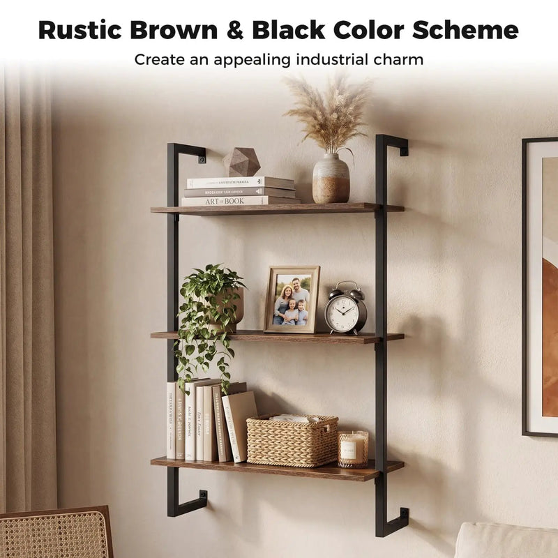 3-Tier Floating Wall Shelf - Rustic Brown by DirectDeals