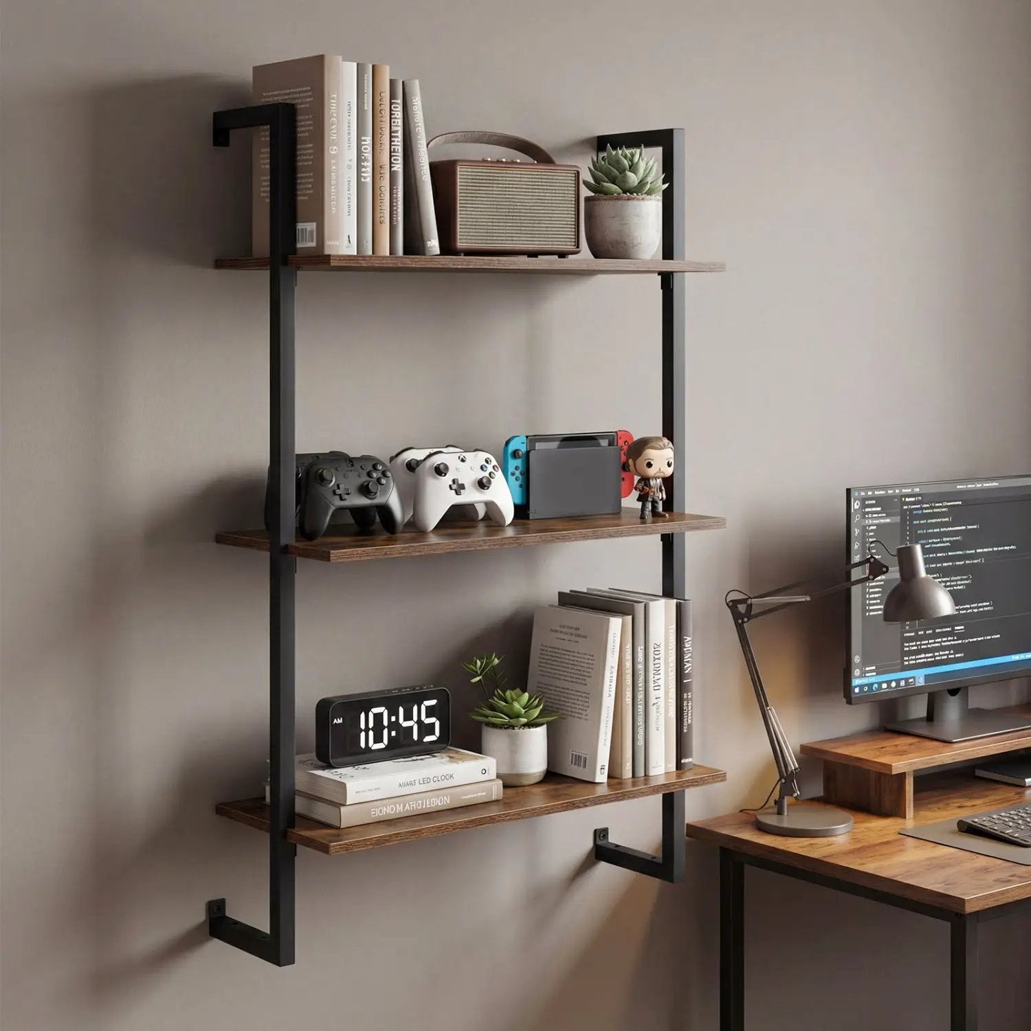 3-Tier Floating Wall Shelf - Rustic Brown by DirectDeals