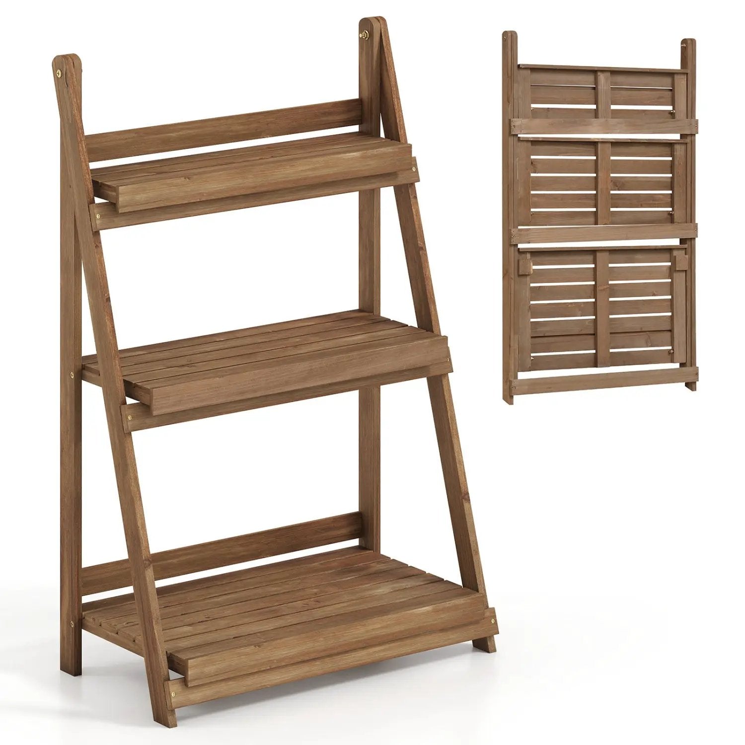 3-Tier Foldable Plant Stand with Slatted Shelves by DirectDeals