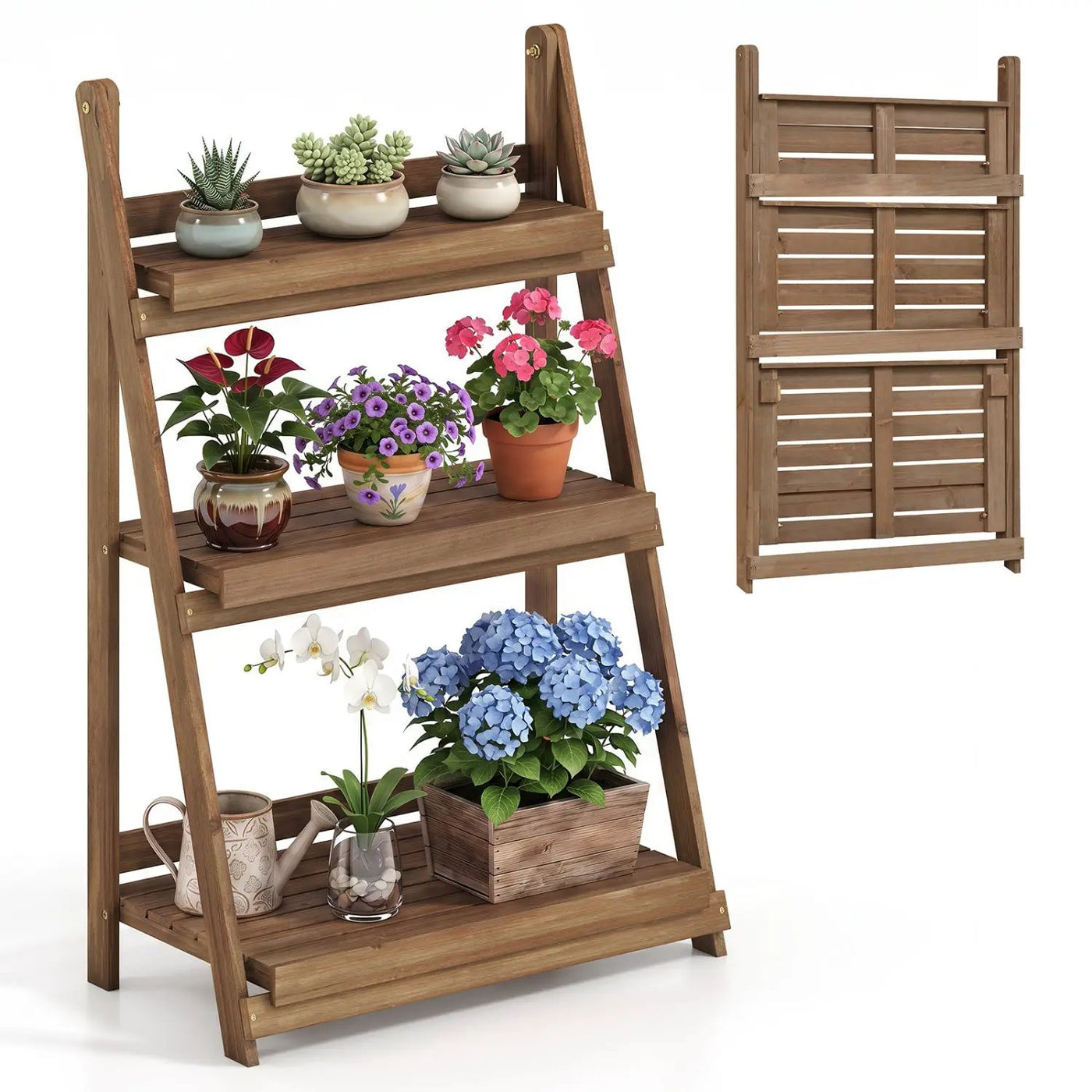3-Tier Foldable Plant Stand with Slatted Shelves by DirectDeals