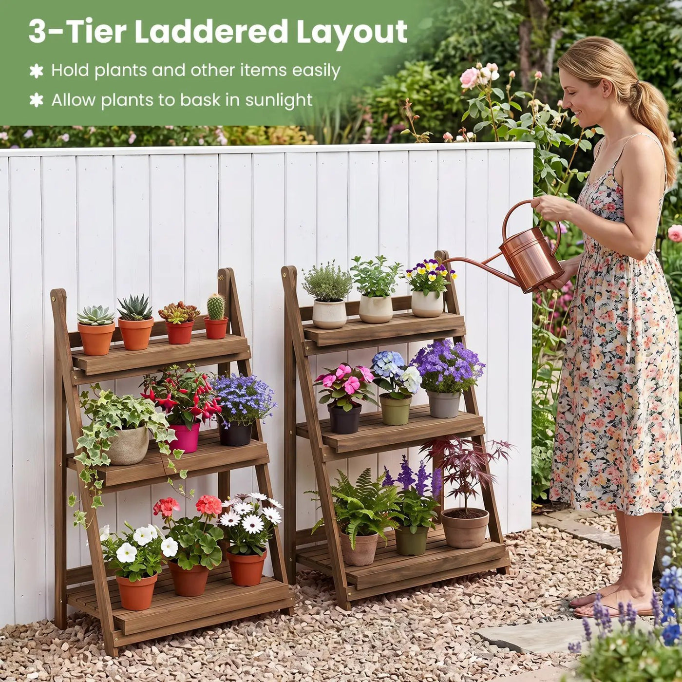 3-Tier Foldable Plant Stand with Slatted Shelves by DirectDeals