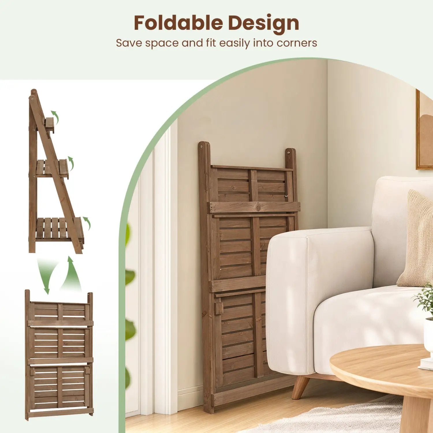 3-Tier Foldable Plant Stand with Slatted Shelves by DirectDeals