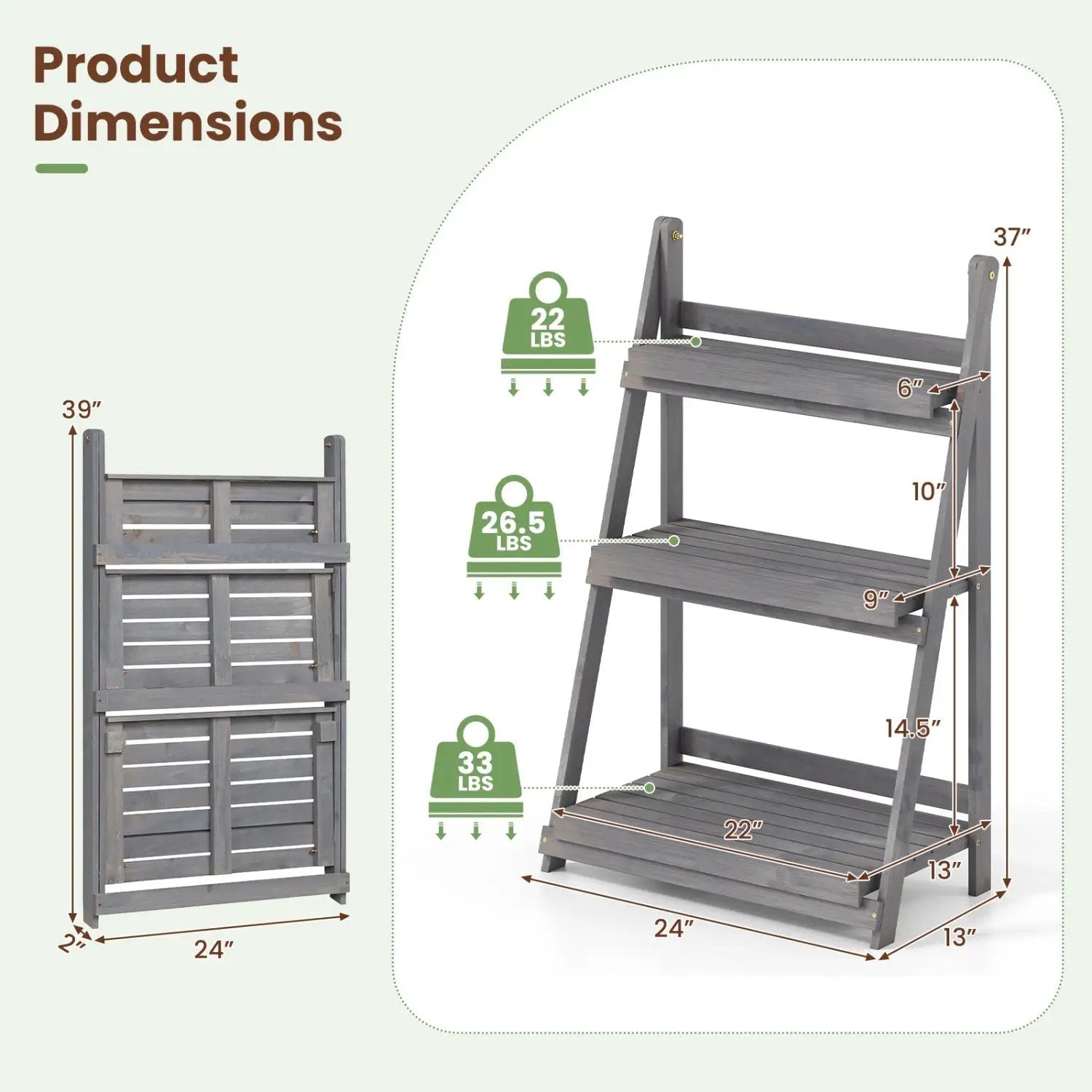 3-Tier Foldable Plant Stand with Slatted Shelves by DirectDeals