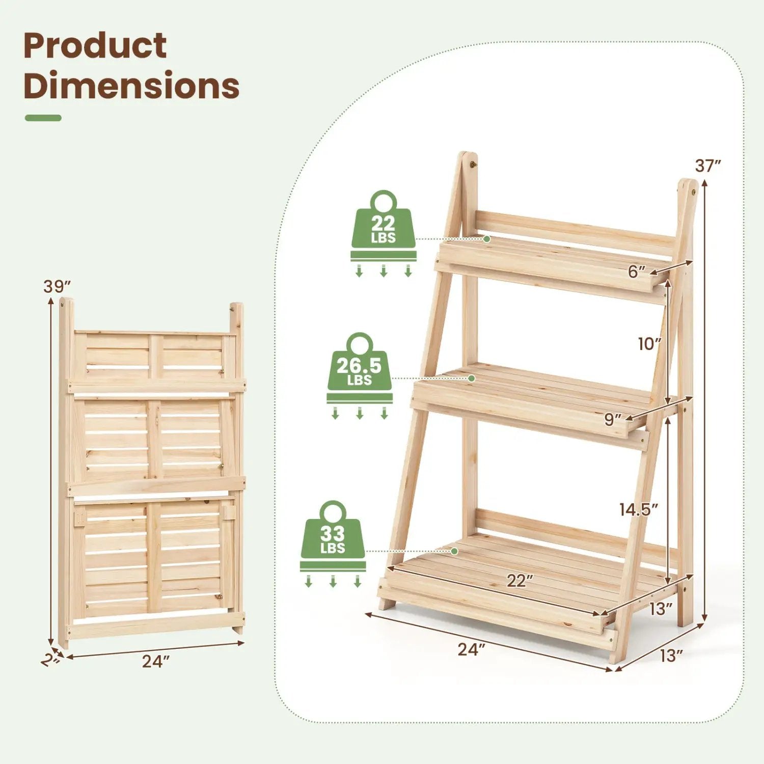 3-Tier Foldable Plant Stand with Slatted Shelves by DirectDeals