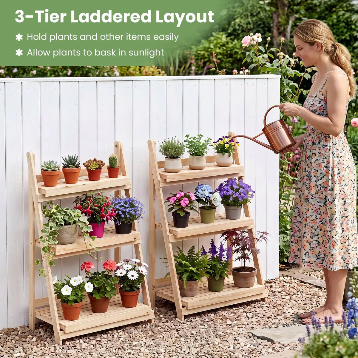 3-Tier Foldable Plant Stand with Slatted Shelves by DirectDeals
