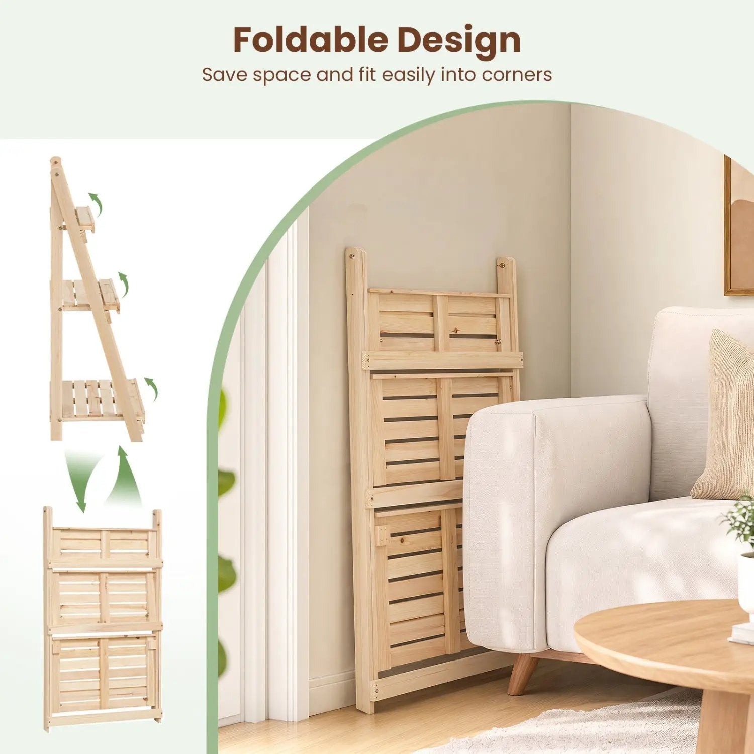 3-Tier Foldable Plant Stand with Slatted Shelves by DirectDeals