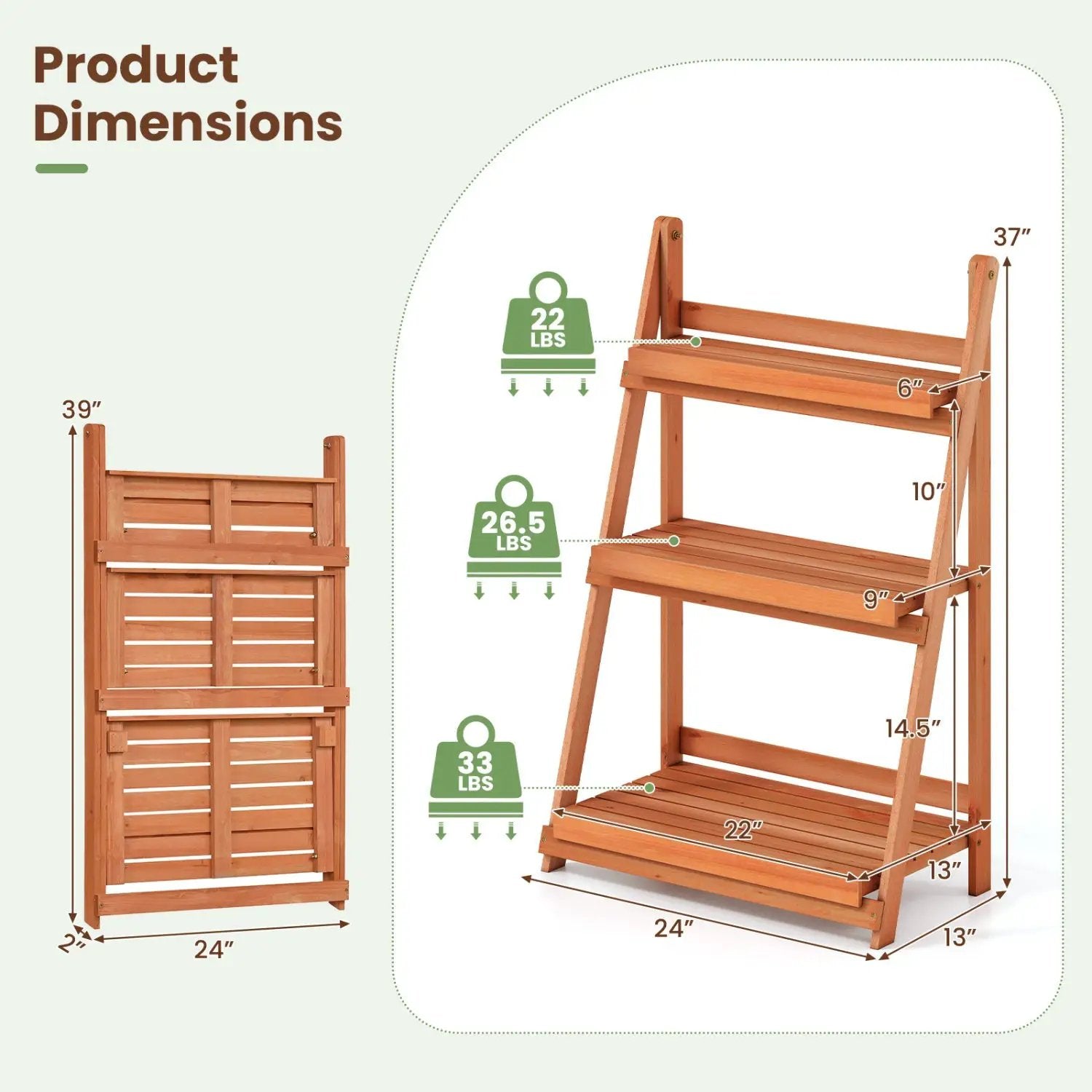 3-Tier Foldable Plant Stand with Slatted Shelves by DirectDeals