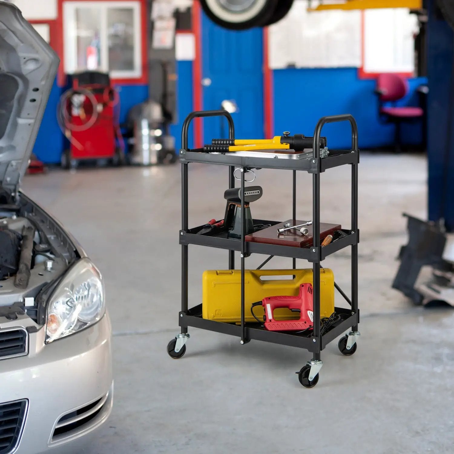 3-Tier Folding Utility Cart with Wheels - Heavy Duty by DirectDeals