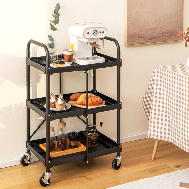 3-Tier Folding Utility Cart with Wheels - Heavy Duty by DirectDeals