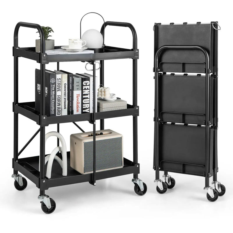 3-Tier Folding Utility Cart with Wheels - Heavy Duty by DirectDeals