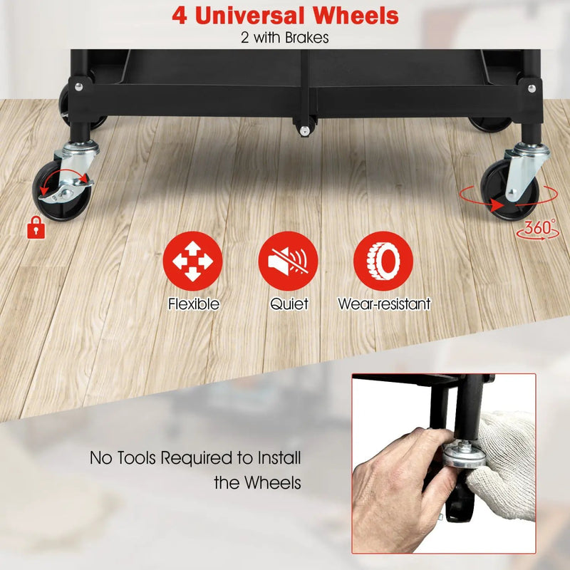3-Tier Folding Utility Cart with Wheels - Heavy Duty by DirectDeals
