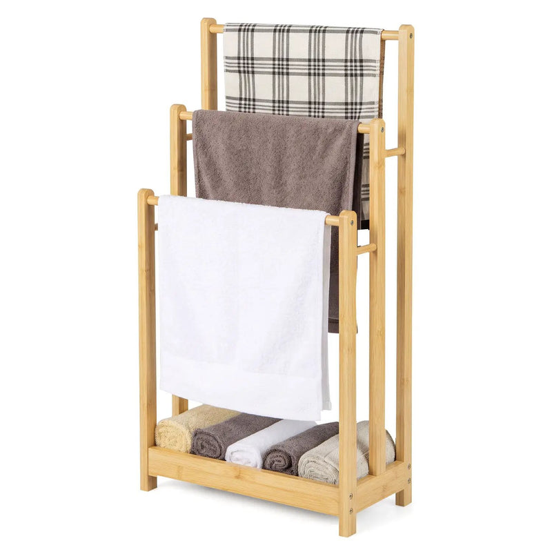 3-Tier Bamboo Towel Rack with Storage Shelf by DirectDeals