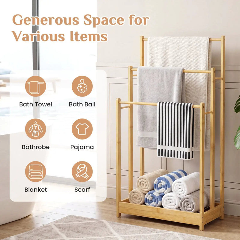 3-Tier Bamboo Towel Rack with Storage Shelf by DirectDeals