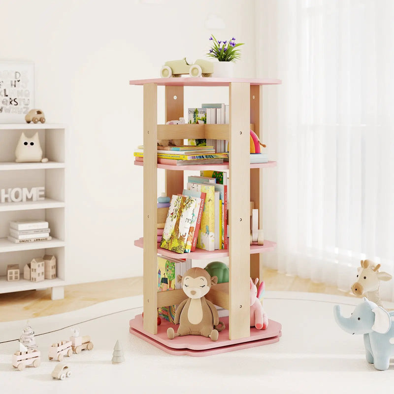 3-Tier Freestanding Corner Toddler Book Rack with 12 Sectors-Pink by DirectDeals