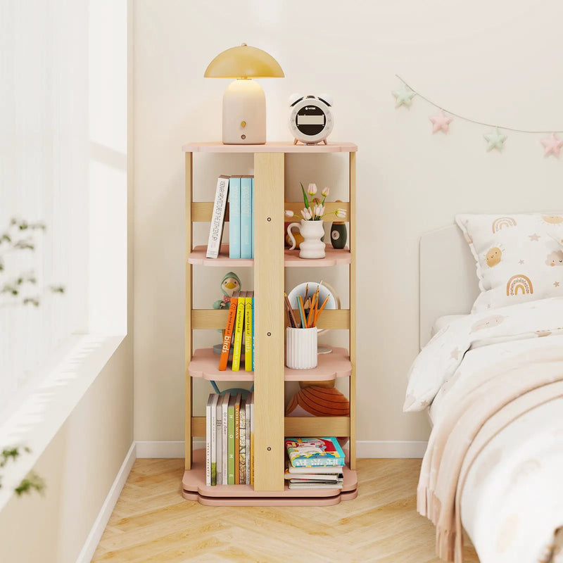 3-Tier Freestanding Corner Toddler Book Rack with 12 Sectors-Pink by DirectDeals