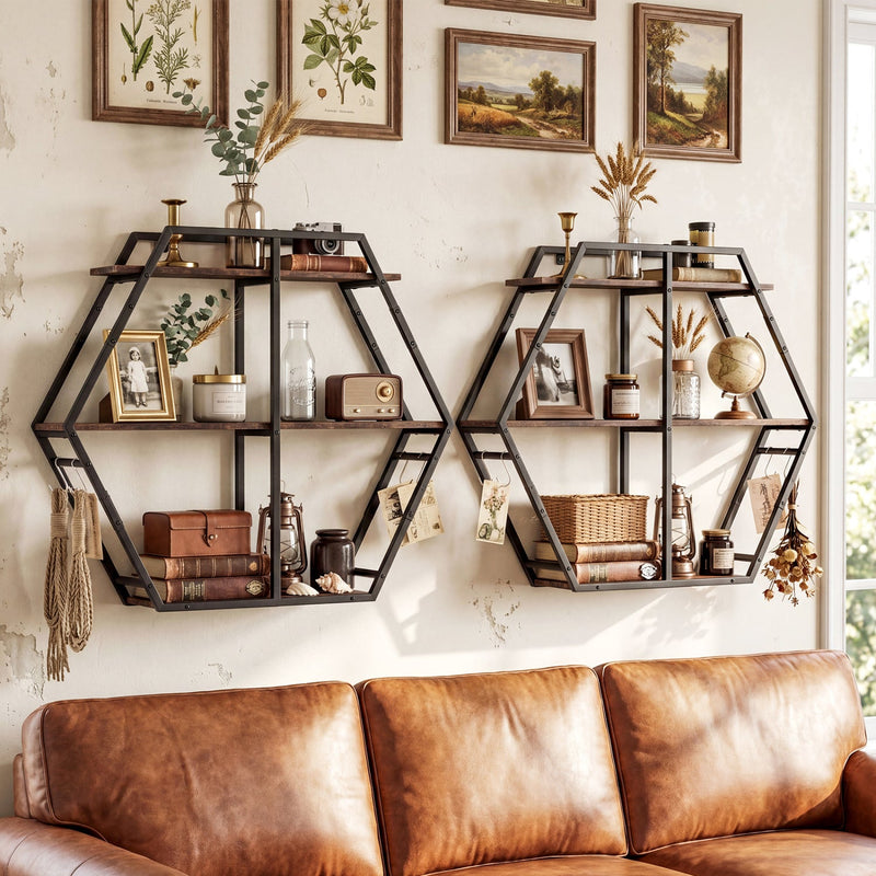 3-Tier Geometric Bookcase with S-Shaped Hooks for Living Room by DirectDeals
