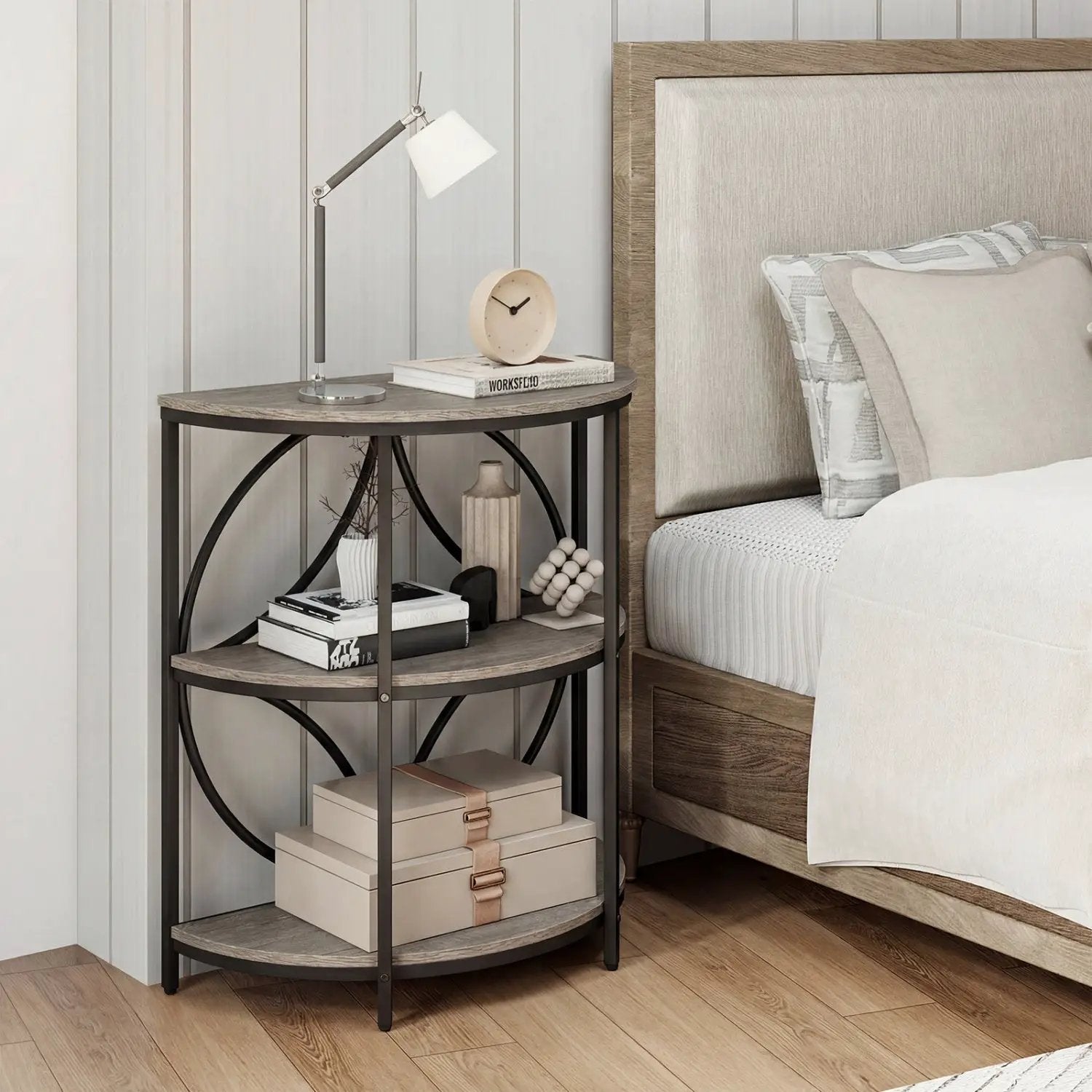 3-Tier Half Round End Table with Study Metal Frame for Living Room by DirectDeals