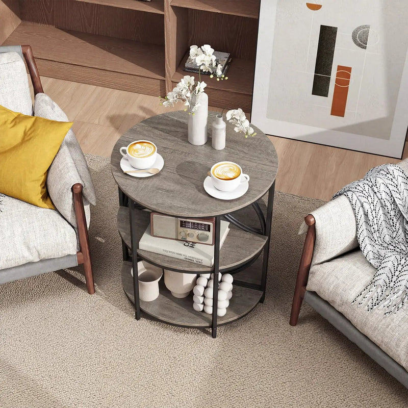3-Tier Half Round End Table with Study Metal Frame for Living Room by DirectDeals
