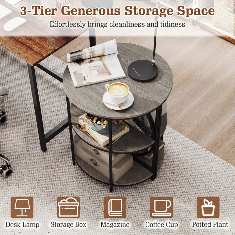 3-Tier Half Round End Table with Study Metal Frame for Living Room by DirectDeals