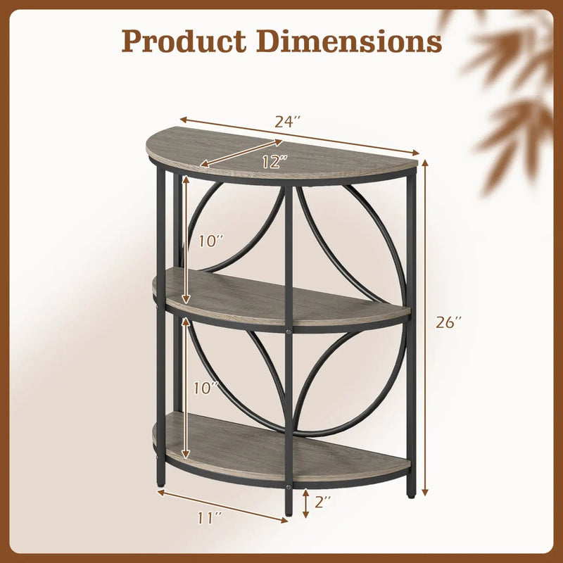 3-Tier Half Round End Table with Study Metal Frame for Living Room by DirectDeals